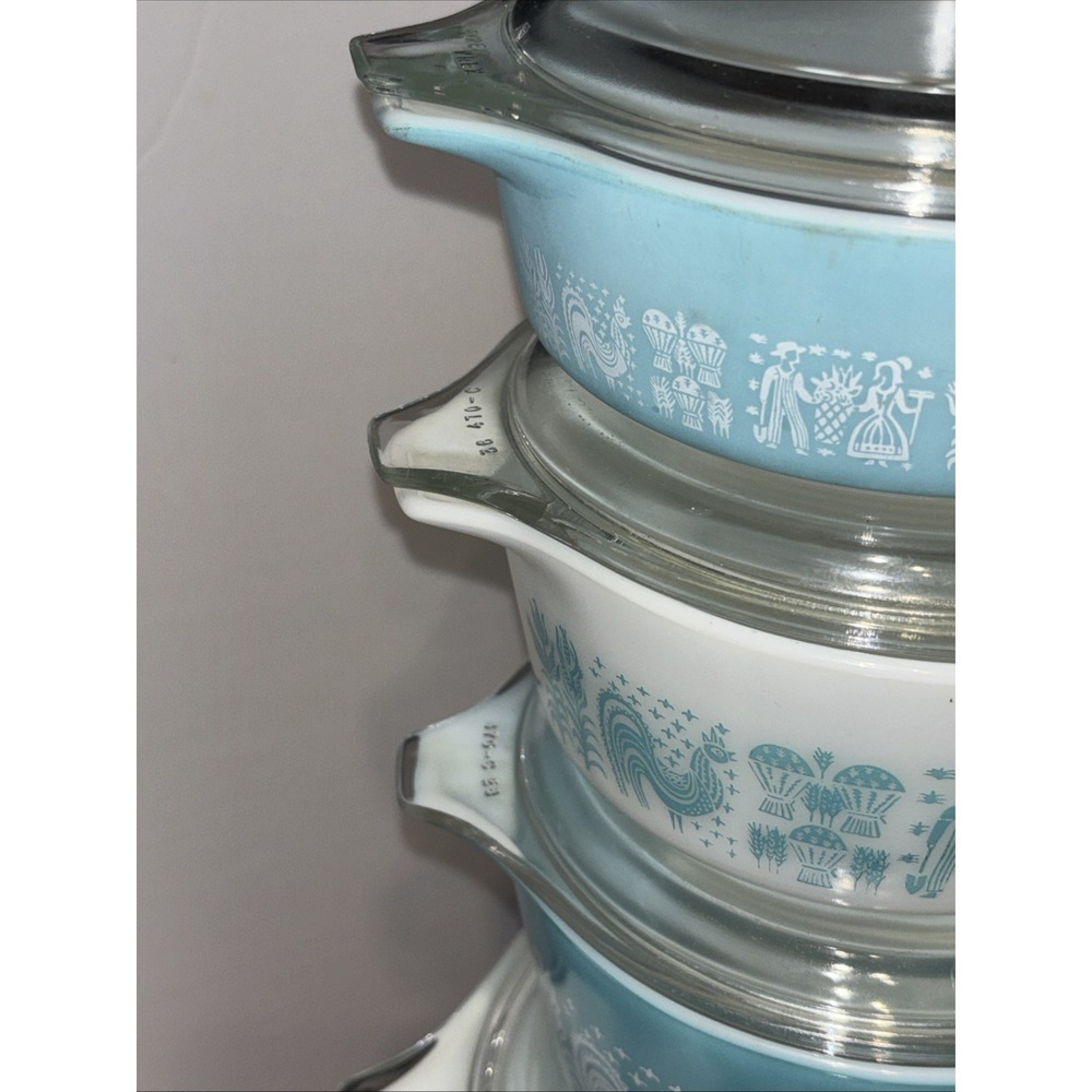 Pyrex Butterprint Casserole Set 471-475 w/Lids 1959-1968 - Picture 3 of 13